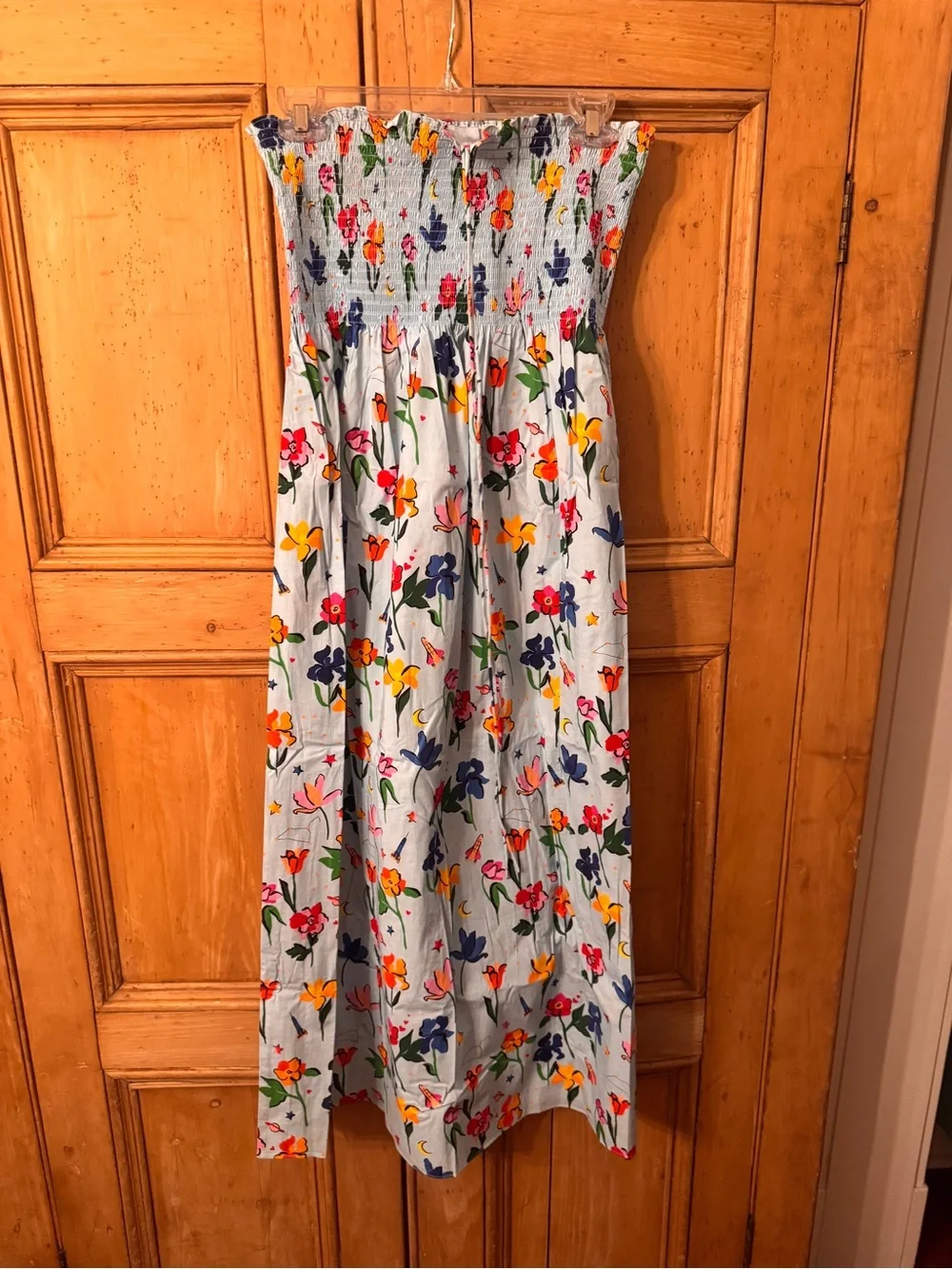 Hill House Light Blue Floral Smocked Strapless Dress - Galaxy Flowers - - Picture 1 of 3